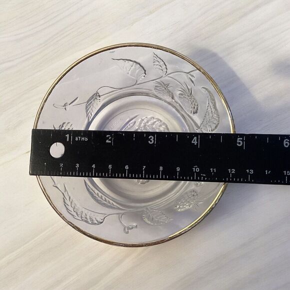 France Clear Glass Berry Bowl with Gold Rim and Embossed Berry’s & Vines - Picture 3 of 4